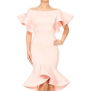 LA Fatima Blush Short Sleeve Midi Party Dress